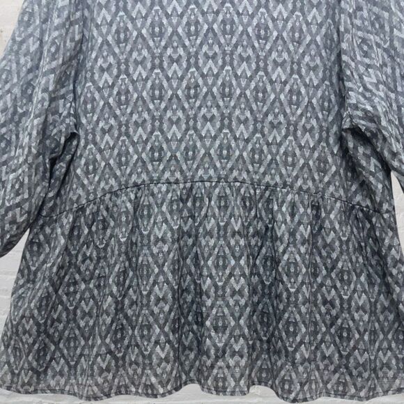 Fred David Ikat Peasant Blouse 2X – Gray Boho Tunic Balloon Sleeve Top - Picture 13 of 16